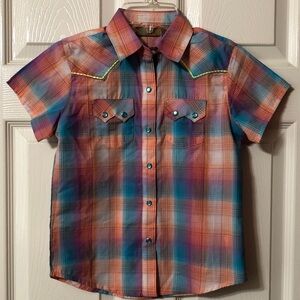 Wrangler Kids Plaid Shirt in Blue and Orange